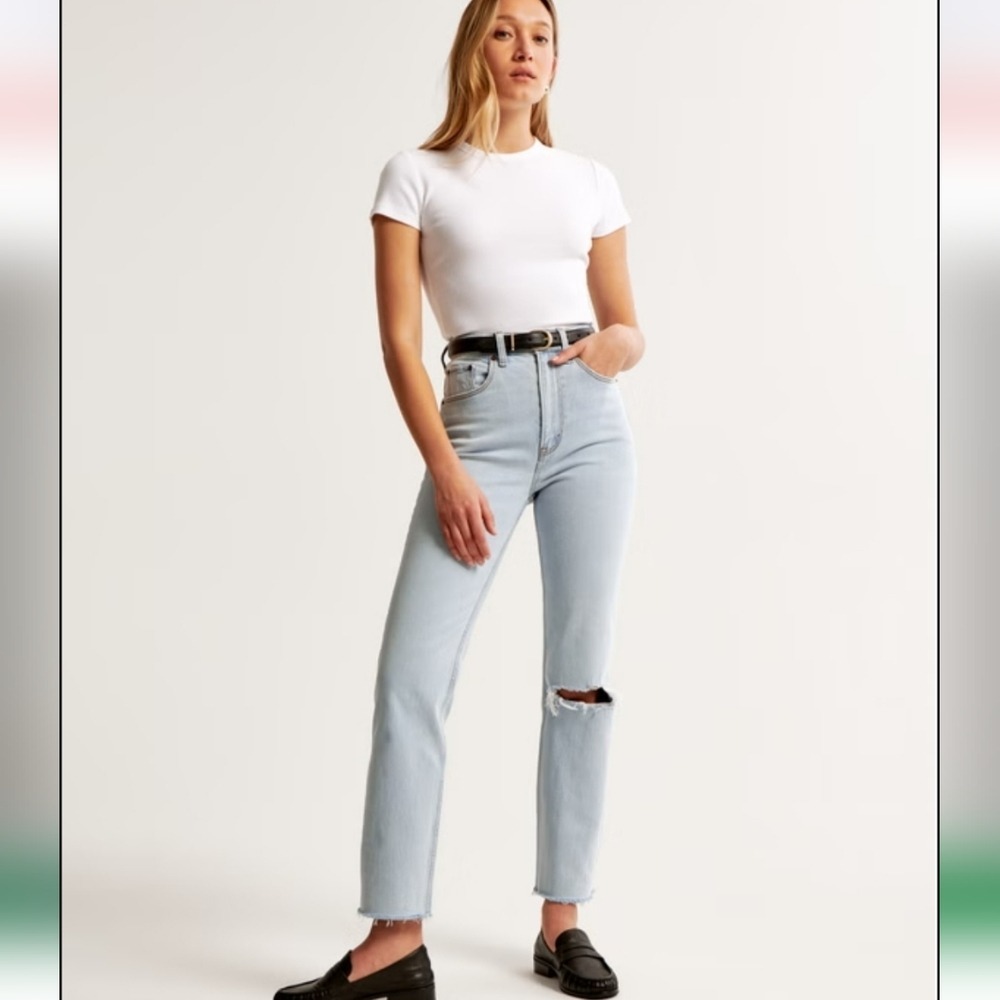 Abercrombie & Fitch Annie High Rise Ankle Straight Jeans Light‎ Wash Sz 26 Good